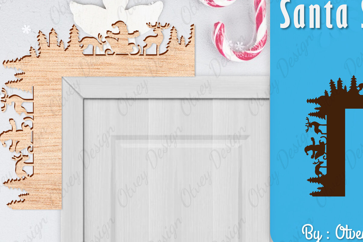 Intra απο ξύλο plywood 3mm-4mm πάχος Χριστουγεννιάτικο Santa Sleigh Door Corner  Δίασταση 30x20 cm INTRAFABR-110788672