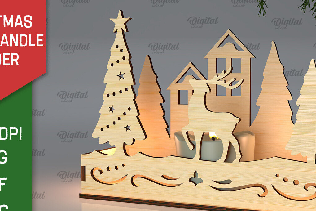 Intra απο ξύλο plywood 3mm-4mm πάχος Χριστουγεννιάτικη Σκηνή Κηροπήγιο Δίασταση 15x15 cm INTRAFABR-105630117 - Image 1