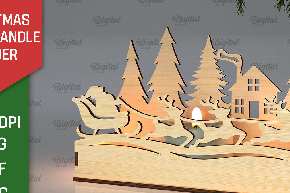 Intra απο ξύλο plywood 3mm-4mm πάχος Χριστουγεννιάτικη Σκηνή Κηροπήγιο Δίασταση 15x15 cm INTRAFABR-105630140 - Image 1