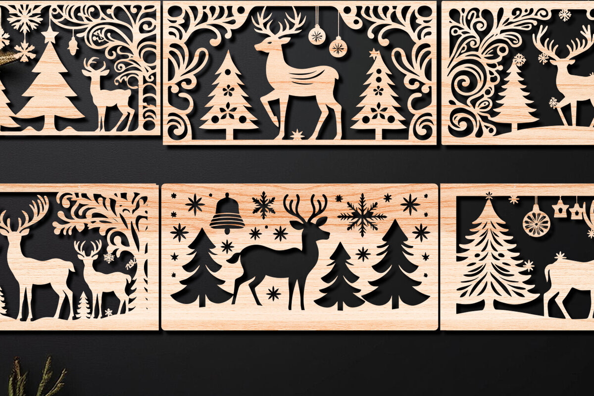 Intra απο ξύλο plywood 3mm-4mm πάχος Πάνελ κοπής με λέιζερ Χριστουγεννιάτικη σκηνή 03 Δίασταση 15x15 cm INTRAFABR-109445664