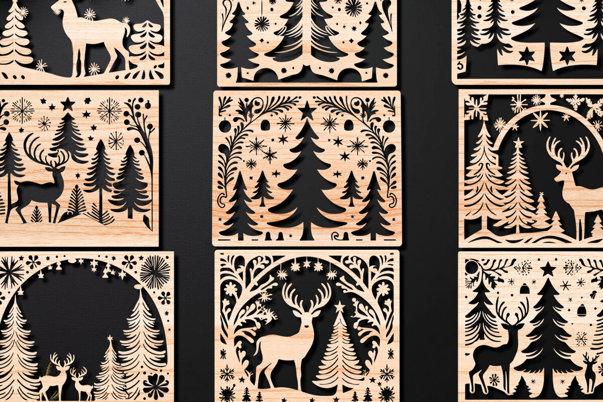 Intra απο ξύλο plywood 3mm-4mm πάχος Πάνελ κοπής με λέιζερ Χριστουγεννιάτικη σκηνή 05 Δίασταση 15x15 cm INTRAFABR-109445675