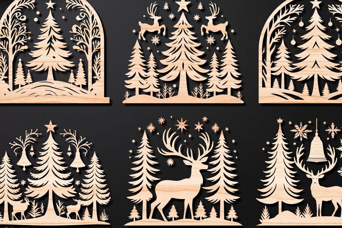 Intra απο ξύλο plywood 3mm-4mm πάχος Πάνελ κοπής με λέιζερ Χριστουγεννιάτικη σκηνή 05 Δίασταση 15x15 cm INTRAFABR-109358604
