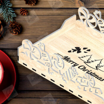 Intra απο ξύλο plywood 3mm-4mm πάχος Χριστουγεννιάτικος δίσκος σερβιρίσματος Δίασταση 15x15 cm INTRAFABR-110859241 - Image 2