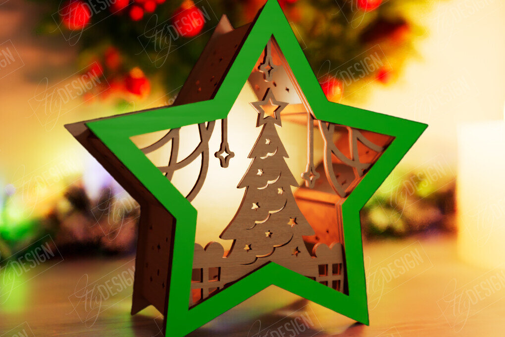 Intra απο ξύλο plywood 3mm-4mm πάχος Christmas Shadow Star Lantern | Αργία Δίασταση 15x15 cm INTRAFABR-108438925