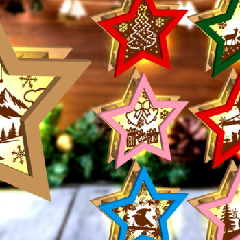 Intra απο ξύλο plywood 3mm-4mm πάχος Lantern Χριστουγέννων Shadow Star Δίασταση 15x15 cm INTRAFABR-109162186 - Image 2