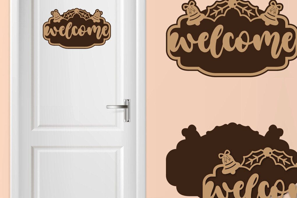 Intra απο ξύλο plywood 3mm-4mm πάχος Χριστουγεννιάτικο σημάδι - Χριστουγεννιάτικο σημάδι καλωσορίσματος Δίασταση 30x20 cm INTRAFABR-110885064