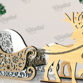 Intra απο ξύλο plywood 3mm-4mm πάχος Χριστουγεννιάτικο έλκηθρο με τάρανδος Δίασταση 15x15 cm INTRAFABR-109503692 - Image 1