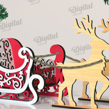 Intra απο ξύλο plywood 3mm-4mm πάχος Χριστουγεννιάτικο έλκηθρο με τάρανδος Δίασταση 15x15 cm INTRAFABR-109503778 - Image 1