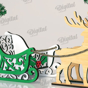 Intra απο ξύλο plywood 3mm-4mm πάχος Χριστουγεννιάτικο έλκηθρο με τάρανδος Δίασταση 15x15 cm INTRAFABR-109503613 - Image 1