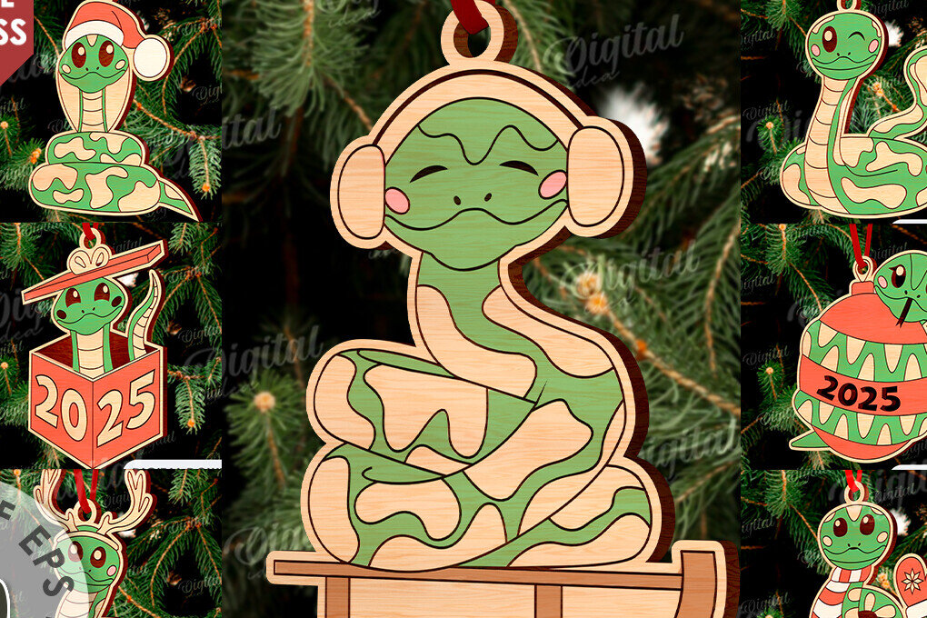 Intra απο ξύλο plywood 3mm-4mm πάχος Δέσμη κοπής με λέιζερ Χριστουγεννιάτικα φίδια Δίασταση 15x15 cm INTRAFABR-108902293