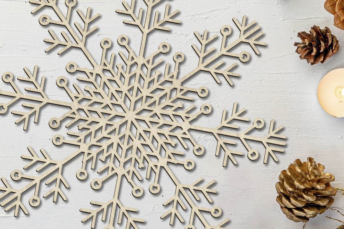Intra απο ξύλο plywood 3mm-4mm πάχος Χριστουγεννιάτικο στολίδι με νιφάδες χιονιού, Onelayered Δίασταση 4x4 cm INTRAFABR-85225145 - Image 3