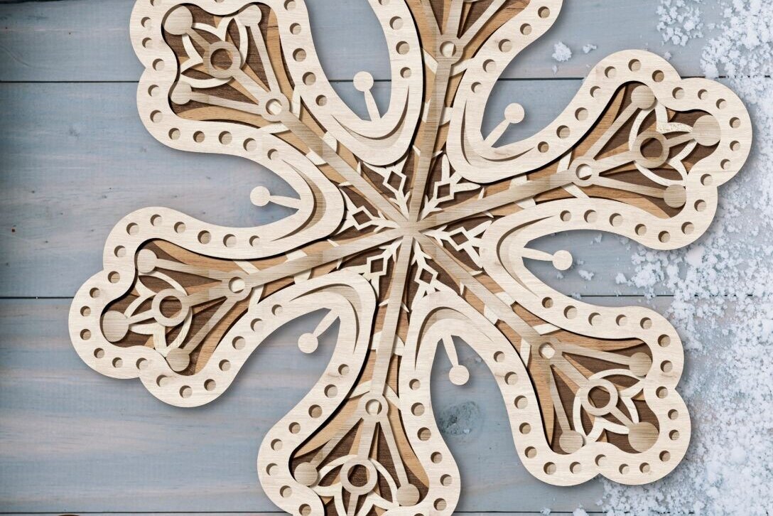 Intra απο ξύλο plywood 3mm-4mm πάχος πολλαπλών επιπέδων Χριστουγεννιάτικων νιφάδων χιονιού Δίασταση 4x4 cm INTRAFABR-81131918