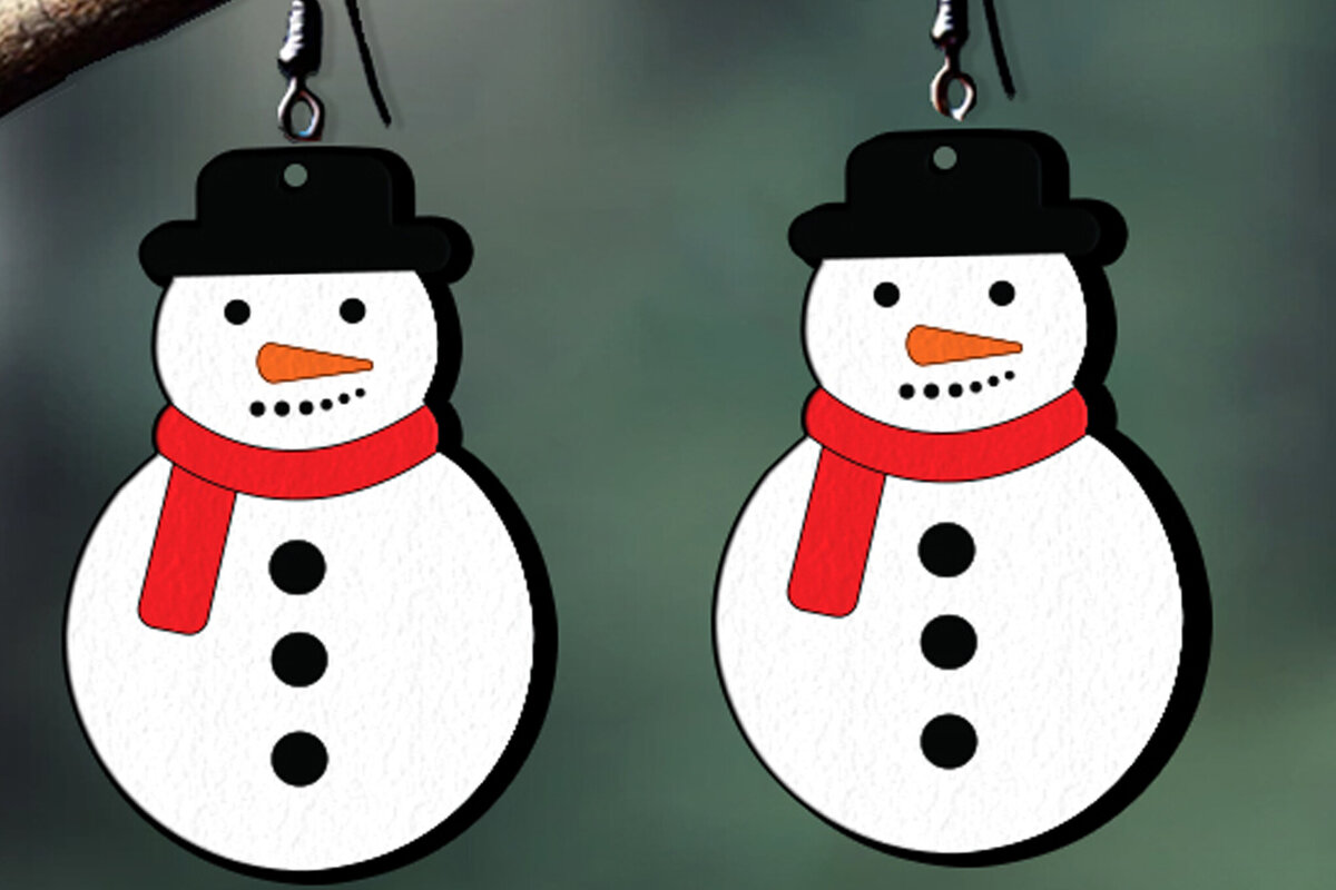 Intra απο ξύλο plywood 3mm-4mm πάχος Χριστουγεννιάτικα σκουλαρίκια Snowman  , Cu Δίασταση 3x3 cm INTRAFABR-111444231