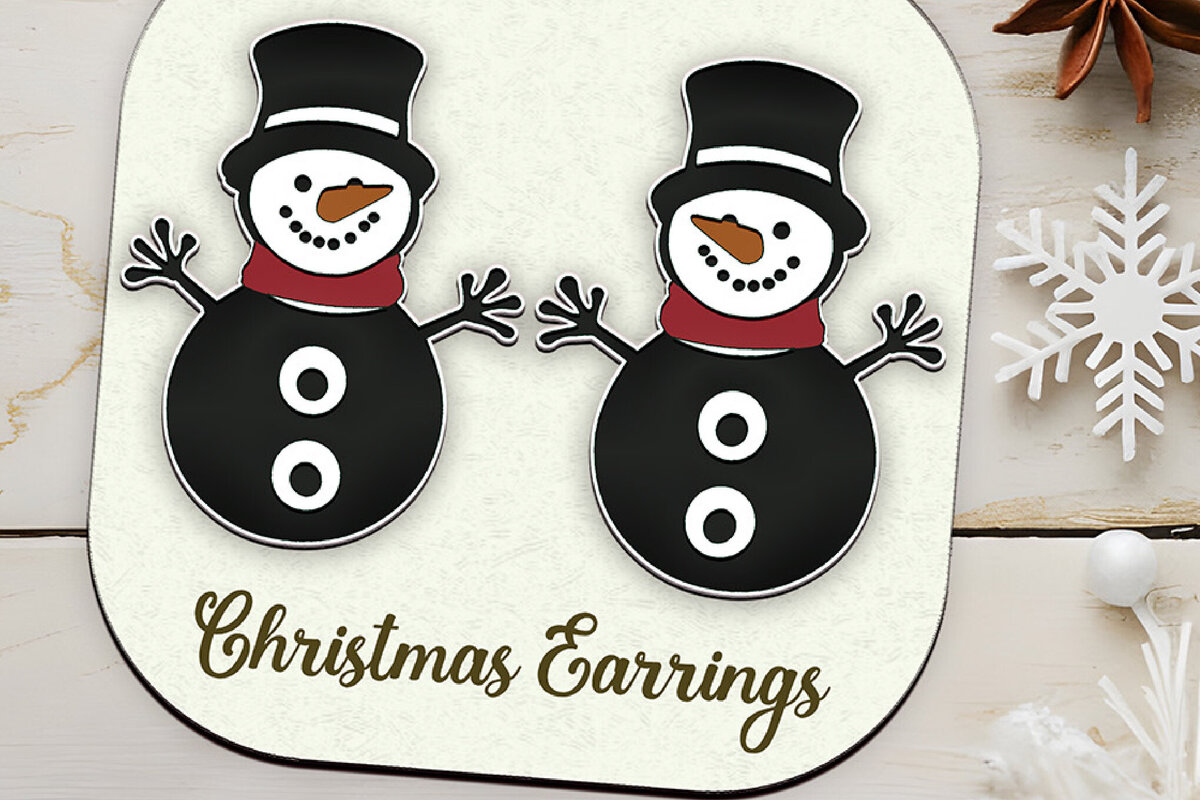 Intra απο ξύλο plywood 3mm-4mm πάχος Χριστουγεννιάτικα σκουλαρίκια κομμένα με λέιζερ χιονάνθρωπος. Δίασταση 4x4 cm INTRAFABR-110012086