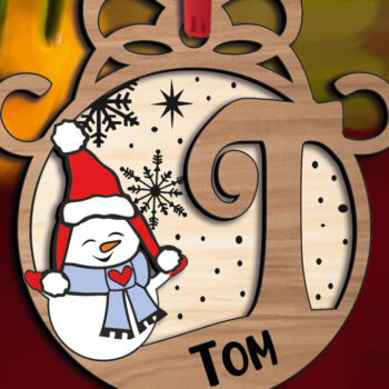 Intra απο ξύλο plywood 3mm-4mm πάχος Χριστουγεννιάτικο λέιζερ διακοπών Letter T χιονάνθρωπος Δίασταση 8x8 cm INTRAFABR-110714436 - Image 1