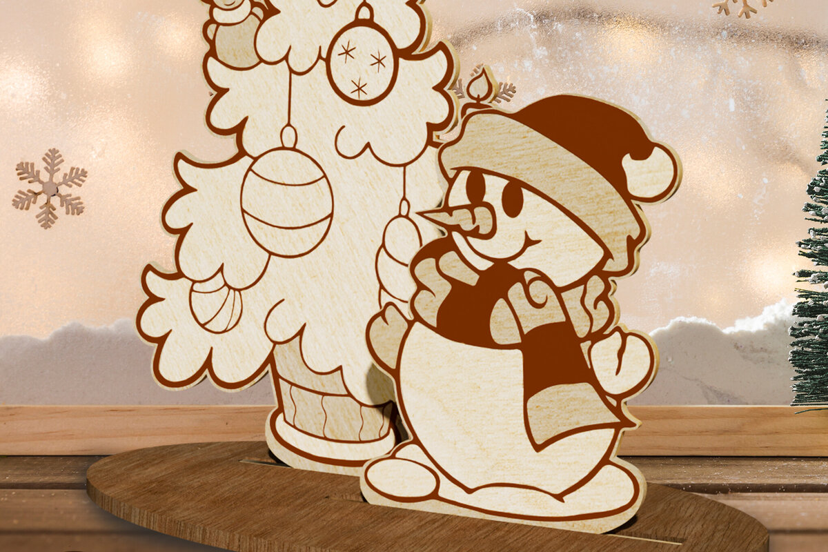 Intra απο ξύλο plywood 3mm-4mm πάχος Χριστουγεννιάτικο περίπτερο με χιονάνθρωπο Δίασταση 2x2 cm INTRAFABR-108342585