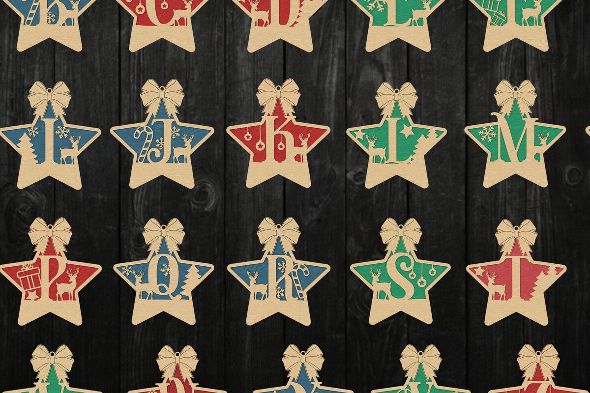 Intra απο ξύλο plywood 3mm-4mm πάχος Χριστουγεννιάτικα στολίδια αλφάβητου αστεριών Δίασταση 8x8 cm INTRAFABR-108310350