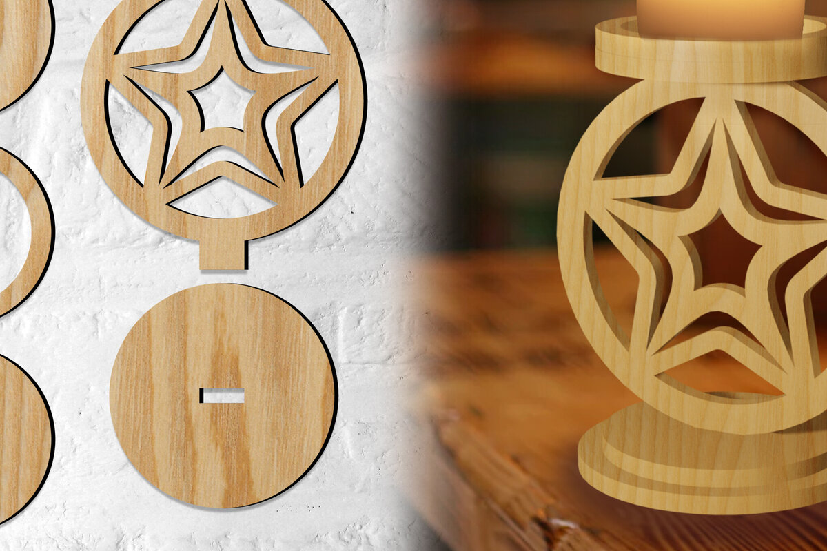 Intra απο ξύλο plywood 3mm-4mm πάχος Κηροπήγιο Χριστουγεννιάτικο Αστέρι Δίασταση 15x15 cm INTRAFABR-77069539