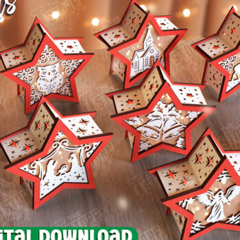 Intra απο ξύλο plywood 3mm-4mm πάχος Χριστουγεννιάτικο Αστέρι Φανάρι | CNC Δίασταση 15x15 cm INTRAFABR-106380734 - Image 1