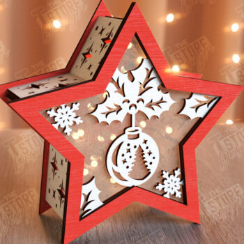 Intra απο ξύλο plywood 3mm-4mm πάχος Χριστουγεννιάτικο Αστέρι Φανάρι | Χριστουγεννιάτικη διακόσμηση Δίασταση 15x15 cm INTRAFABR-106380538 - Image 1
