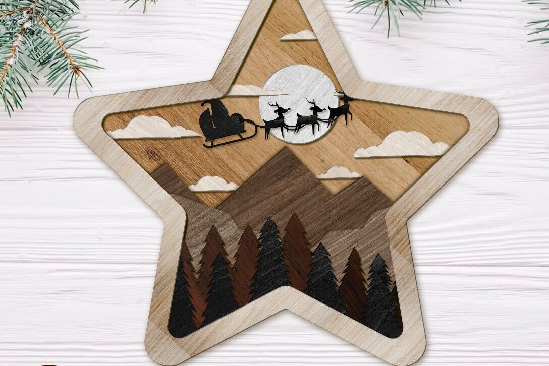 Intra απο ξύλο plywood 3mm-4mm πάχος CHRISTMAS STAR Πολυστρωματική διακόσμηση τοίχου Δίασταση 4x4 cm INTRAFABR-80867050 - Image 1