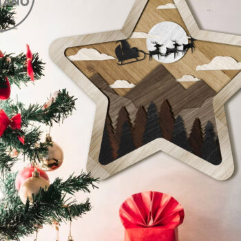 Intra απο ξύλο plywood 3mm-4mm πάχος CHRISTMAS STAR Πολυστρωματική διακόσμηση τοίχου Δίασταση 4x4 cm INTRAFABR-80867050 - Image 2