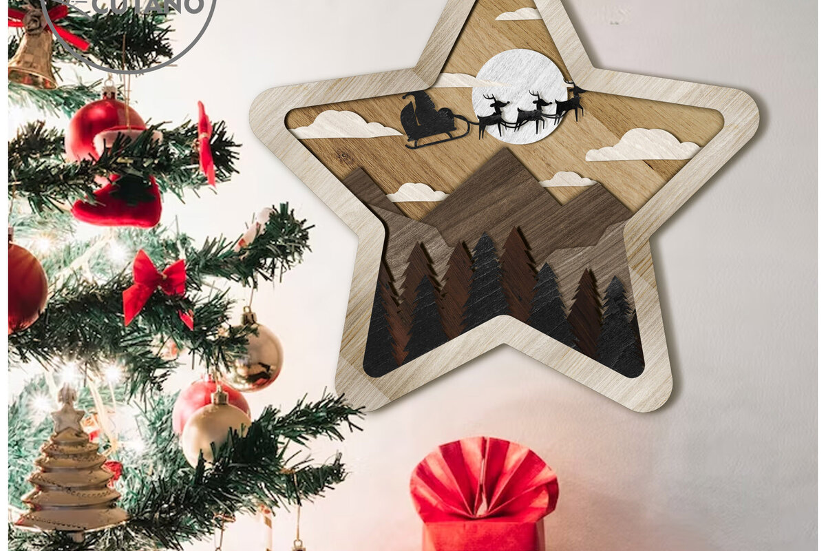 Intra απο ξύλο plywood 3mm-4mm πάχος CHRISTMAS STAR Πολυστρωματική διακόσμηση τοίχου Δίασταση 4x4 cm INTRAFABR-80867050 - Image 2