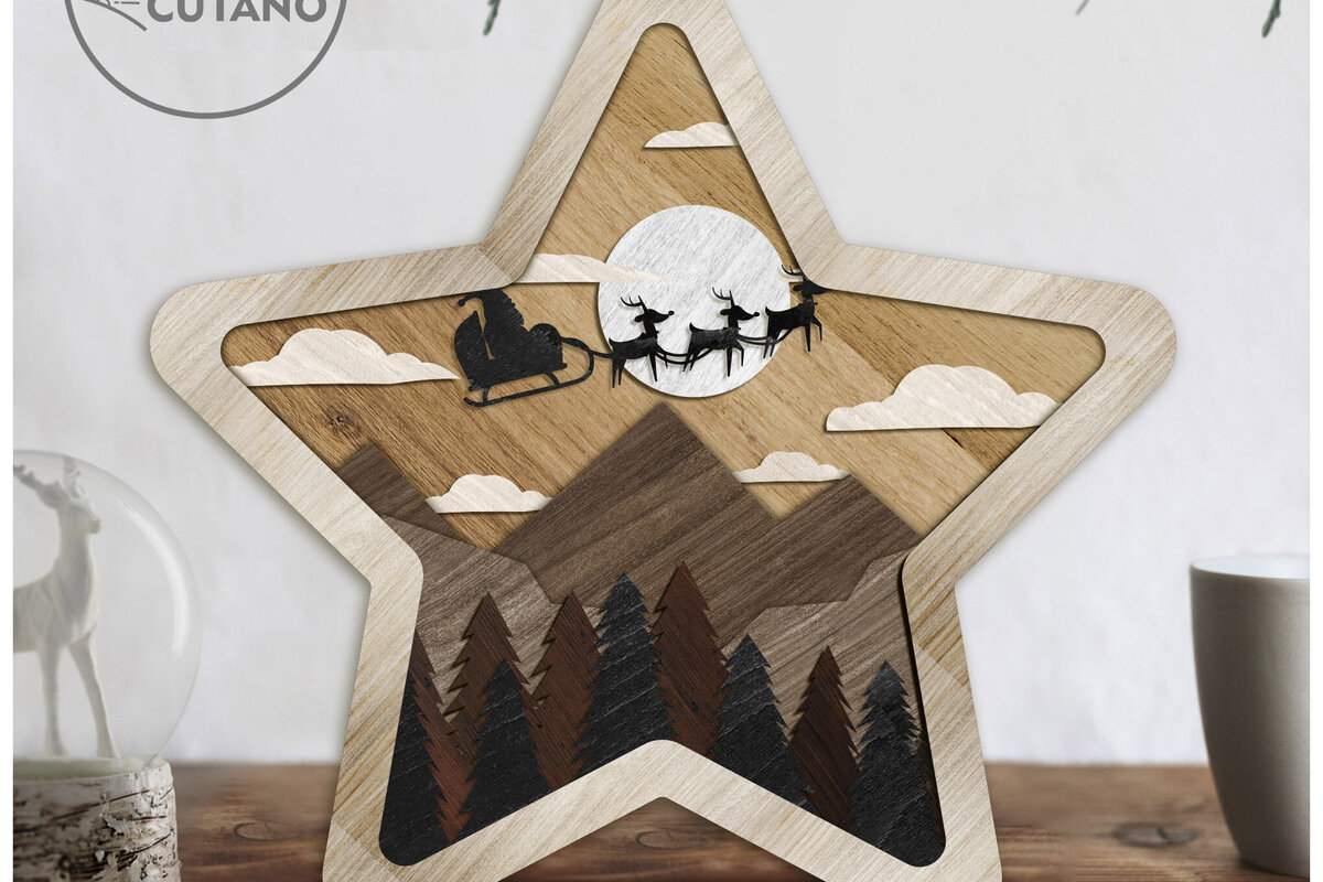 Intra απο ξύλο plywood 3mm-4mm πάχος CHRISTMAS STAR Πολυστρωματική διακόσμηση τοίχου Δίασταση 4x4 cm INTRAFABR-80867050 - Image 3