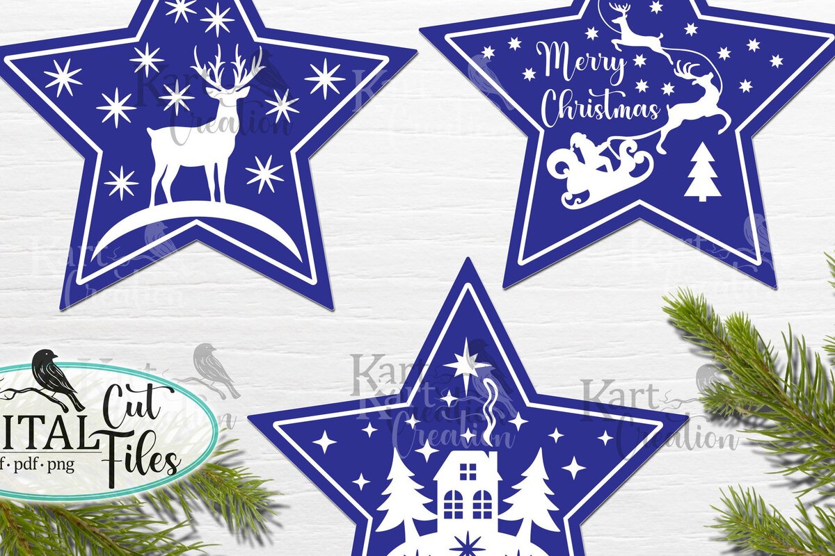Intra απο ξύλο plywood 3mm-4mm πάχος Christmas Stars  Cricut Δίασταση 15x15 cm INTRAFABR-43280548