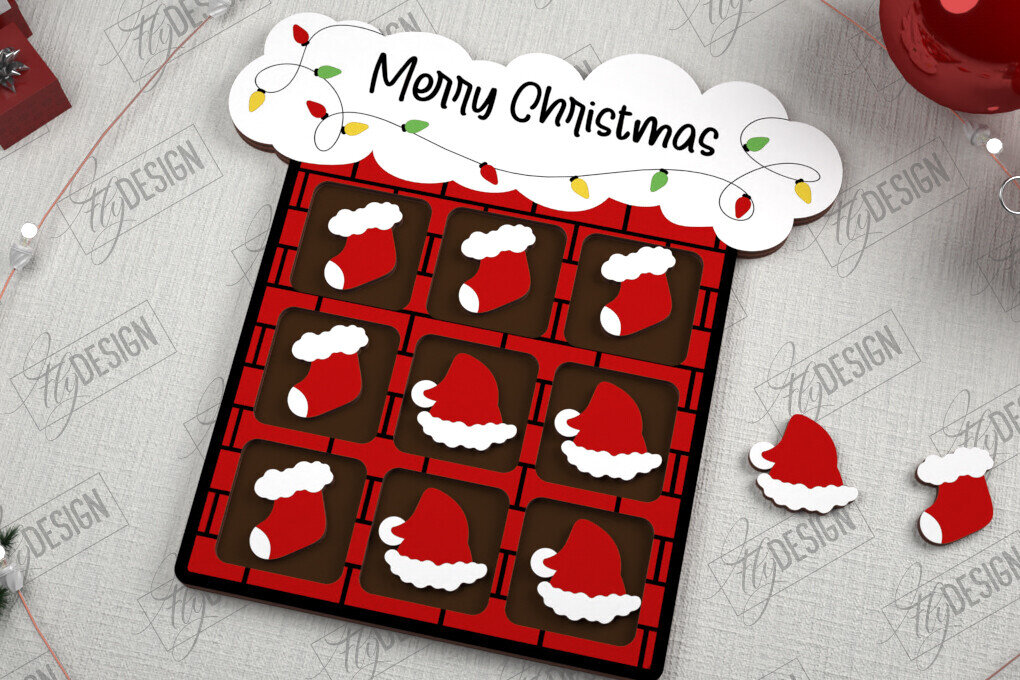 Intra απο ξύλο plywood 3mm-4mm πάχος - Χριστουγεννιάτικο Tic Tac Toe | Επιτραπέζιο παιχνίδι | CNC Δίασταση 15x15 cm INTRAFABR-107193498