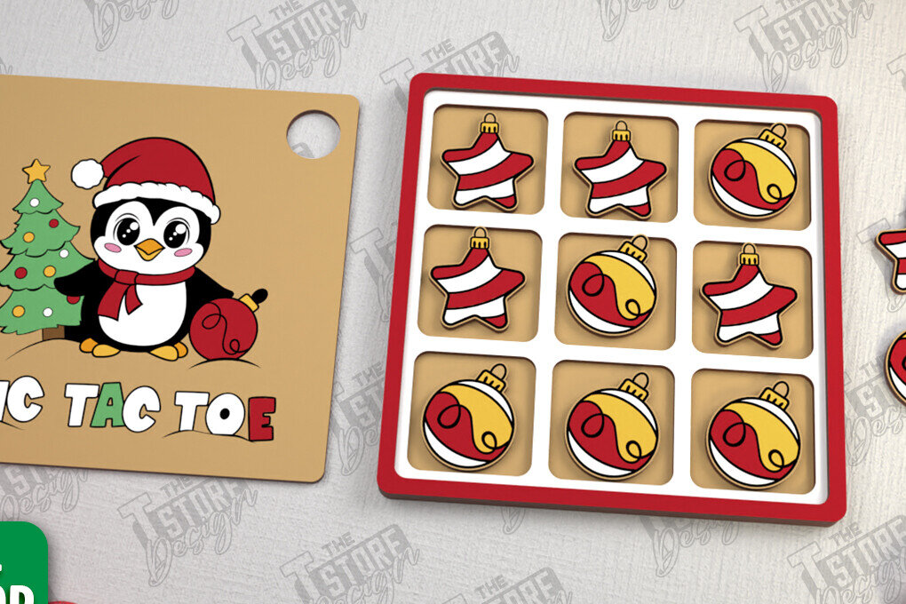Intra απο ξύλο plywood 3mm-4mm πάχος - Χριστουγεννιάτικο Tic Tac Toe | Επιτραπέζιο παιχνίδι | CNC Δίασταση 15x15 cm INTRAFABR-107953608