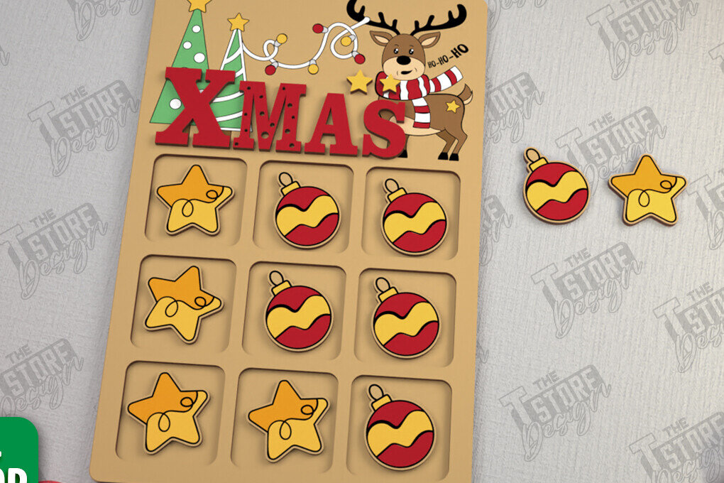 Intra απο ξύλο plywood 3mm-4mm πάχος - Χριστουγεννιάτικο Tic Tac Toe | Επιτραπέζιο παιχνίδι | CNC Δίασταση 15x15 cm INTRAFABR-107953654