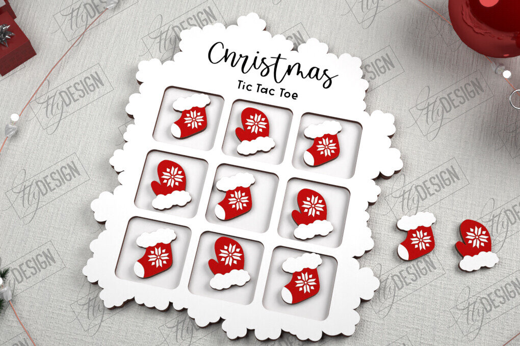 Intra απο ξύλο plywood 3mm-4mm πάχος - Χριστουγεννιάτικο Tic Tac Toe | Επιτραπέζιο παιχνίδι | CNC Δίασταση 15x15 cm INTRAFABR-107193333
