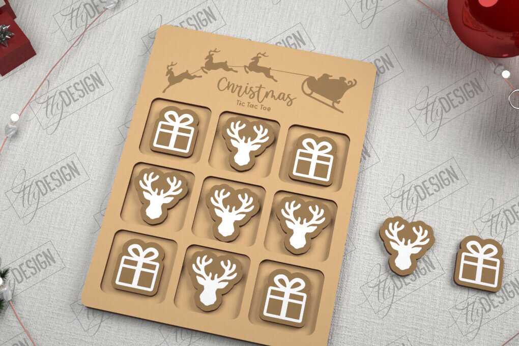Intra απο ξύλο plywood 3mm-4mm πάχος - Χριστουγεννιάτικο Tic Tac Toe | Επιτραπέζιο παιχνίδι | CNC Δίασταση 15x15 cm INTRAFABR-107193388