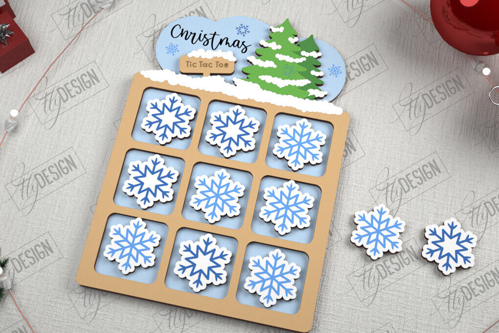 Intra απο ξύλο plywood 3mm-4mm πάχος - Χριστουγεννιάτικο Tic Tac Toe | Επιτραπέζιο παιχνίδι | CNC Δίασταση 15x15 cm INTRAFABR-107193439