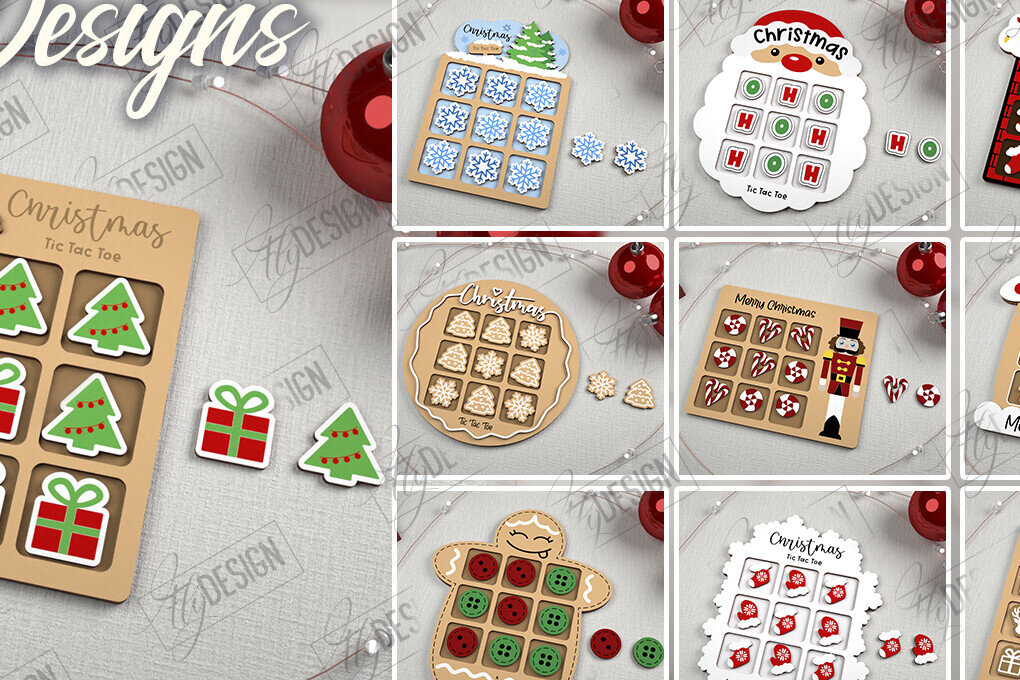 Intra απο ξύλο plywood 3mm-4mm πάχος - Χριστουγεννιάτικο Tic Tac Toe Bundle |  CNC Δίασταση 15x15 cm INTRAFABR-107193837