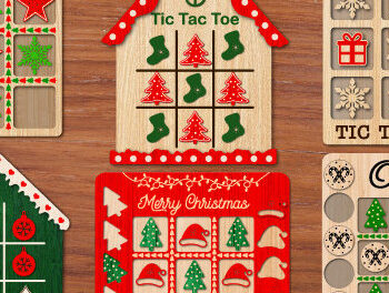 Intra απο ξύλο plywood 3mm-4mm πάχος - Χριστουγεννιάτικο παιχνίδι Tic Tac Toe Laser Cut Δίασταση 15x15 cm INTRAFABR-79781654 - Image 1