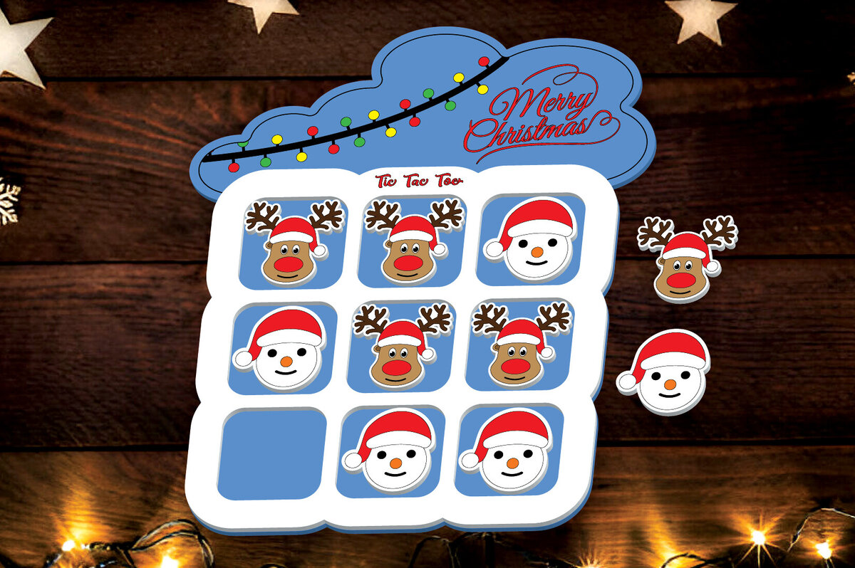Intra απο ξύλο plywood 3mm-4mm πάχος - Χριστουγεννιάτικο παιχνίδι Tic Tac Toe Laser Cut  Δίασταση 15x15 cm INTRAFABR-107840123
