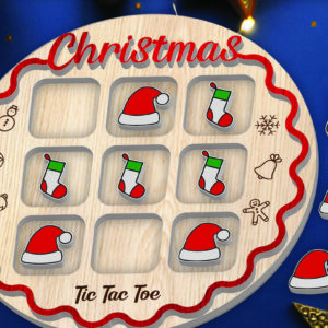 Intra απο ξύλο plywood 3mm-4mm πάχος - Χριστουγεννιάτικο παιχνίδι Tic Tac Toe Laser Cut  Δίασταση 15x15 cm INTRAFABR-107769141