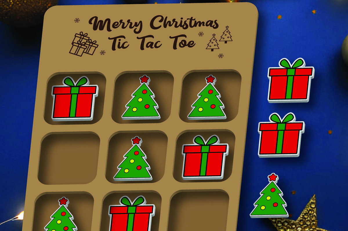 Intra απο ξύλο plywood 3mm-4mm πάχος - Χριστουγεννιάτικο παιχνίδι Tic Tac Toe Laser Cut  Δίασταση 15x15 cm INTRAFABR-107769248