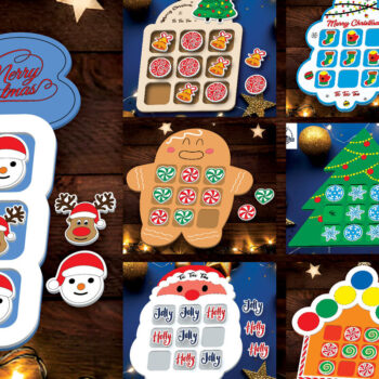 Intra απο ξύλο plywood 3mm-4mm πάχος - Πακέτο  Παιχνιδιού Tic Tac Toe Χριστουγέννων Δίασταση 15x15 cm INTRAFABR-107840502 - Image 2