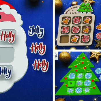 Intra απο ξύλο plywood 3mm-4mm πάχος - Πακέτο  Παιχνιδιού Tic Tac Toe Χριστουγέννων Δίασταση 15x15 cm INTRAFABR-107771947 - Image 2