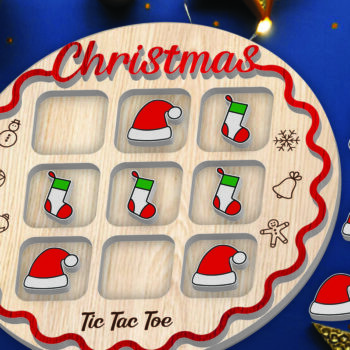Intra απο ξύλο plywood 3mm-4mm πάχος - Πακέτο  Παιχνιδιού Tic Tac Toe Χριστουγέννων Δίασταση 15x15 cm INTRAFABR-107771947 - Image 3