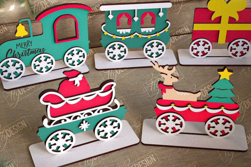 Intra απο ξύλο plywood 3mm-4mm πάχος - Χριστουγεννιάτικο Τρένο | Διακοπές | Το τρένο του Άη Βασίλη Δίασταση 15x15 cm INTRAFABR-108901853