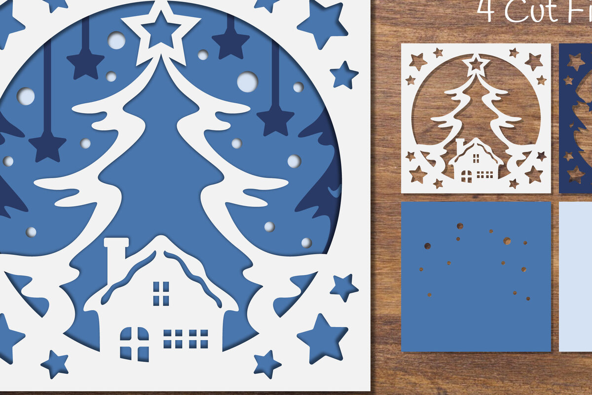 Intra απο ξύλο plywood 3mm-4mm πάχος - Χριστουγεννιάτικο δέντρο και εγχώριο χαρτί με στρώσεις Δίασταση 20x20 cm INTRAFABR-85008024