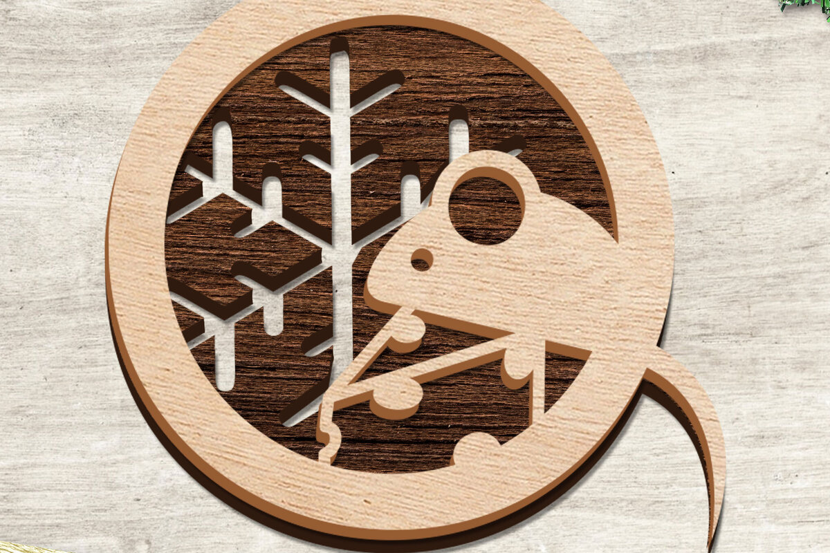 Intra απο ξύλο plywood 3mm-4mm πάχος - Χριστουγεννιάτικο δέντρο μπιχλιμπίδι με ένα ποντίκι Δίασταση 15x15 cm INTRAFABR-76986683