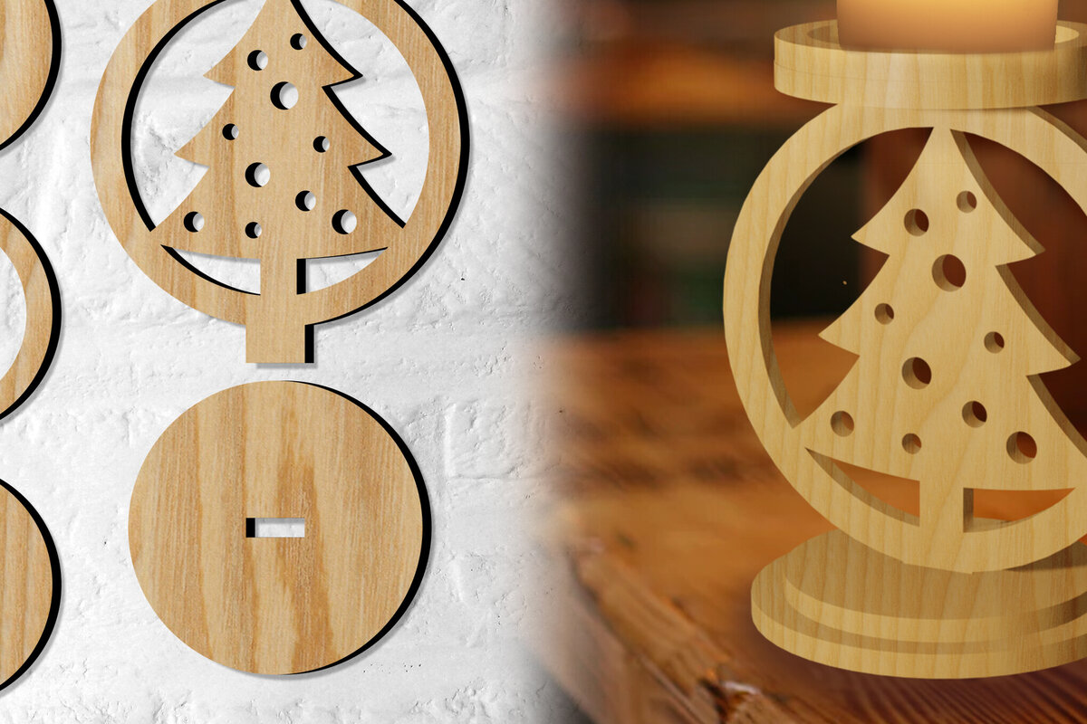 Intra απο ξύλο plywood 3mm-4mm πάχος - Κηροπήγιο Χριστουγεννιάτικου Δέντρου Δίασταση 15x15 cm INTRAFABR-76986721