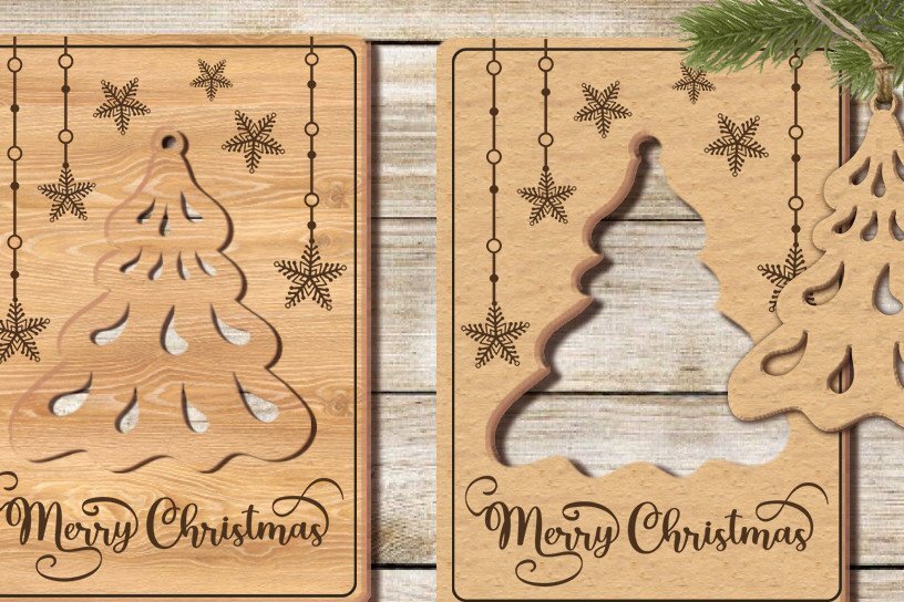 Intra απο ξύλο plywood 3mm-4mm πάχος - Κάρτα Χριστουγεννιάτικου Δέντρου/Κοπή λέιζερ/ Δίασταση 20x14 cm INTRAFABR-36177558