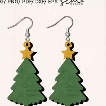 Intra απο ξύλο plywood 3mm-4mm πάχος -  με λέιζερ σκουλαρίκι χριστουγεννιάτικου δέντρου Δίασταση 3x3 cm INTRAFABR-110074320 - Image 1