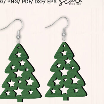 Intra απο ξύλο plywood 3mm-4mm πάχος -  με λέιζερ σκουλαρίκι χριστουγεννιάτικου δέντρου Δίασταση 3x3 cm INTRAFABR-110073779 - Image 1